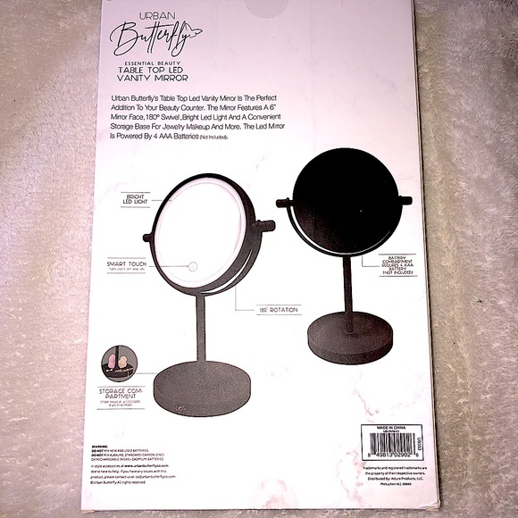 Urban Butterfly Black Table Top LED Vanity Mirror - Picture 4 of 6